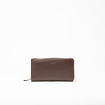 Portafoglio in pelle saffiano colore cioccolato artigianale donna protezione RFID Aut Aut Studio – vista frontale