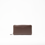 Portafoglio in pelle saffiano colore cioccolato artigianale donna protezione RFID Aut Aut Studio – vista frontale