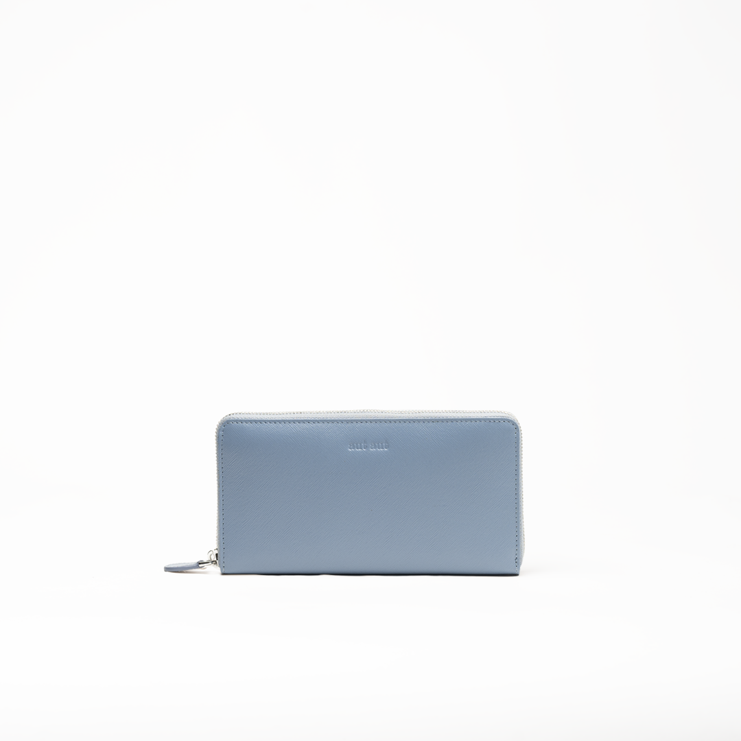 Portafoglio in pelle saffiano colore glicine artigianale donna protezione RFID Aut Aut Studio – vista frontale