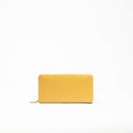 Portafoglio in pelle saffiano colore senape artigianale donna protezione RFID Aut Aut Studio – vista frontale