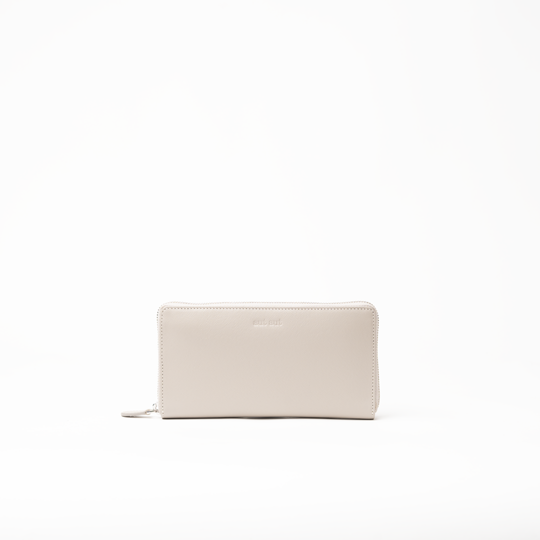 Portafoglio in pelle saffiano colore avorio artigianale donna protezione RFID Aut Aut Studio – vista frontale