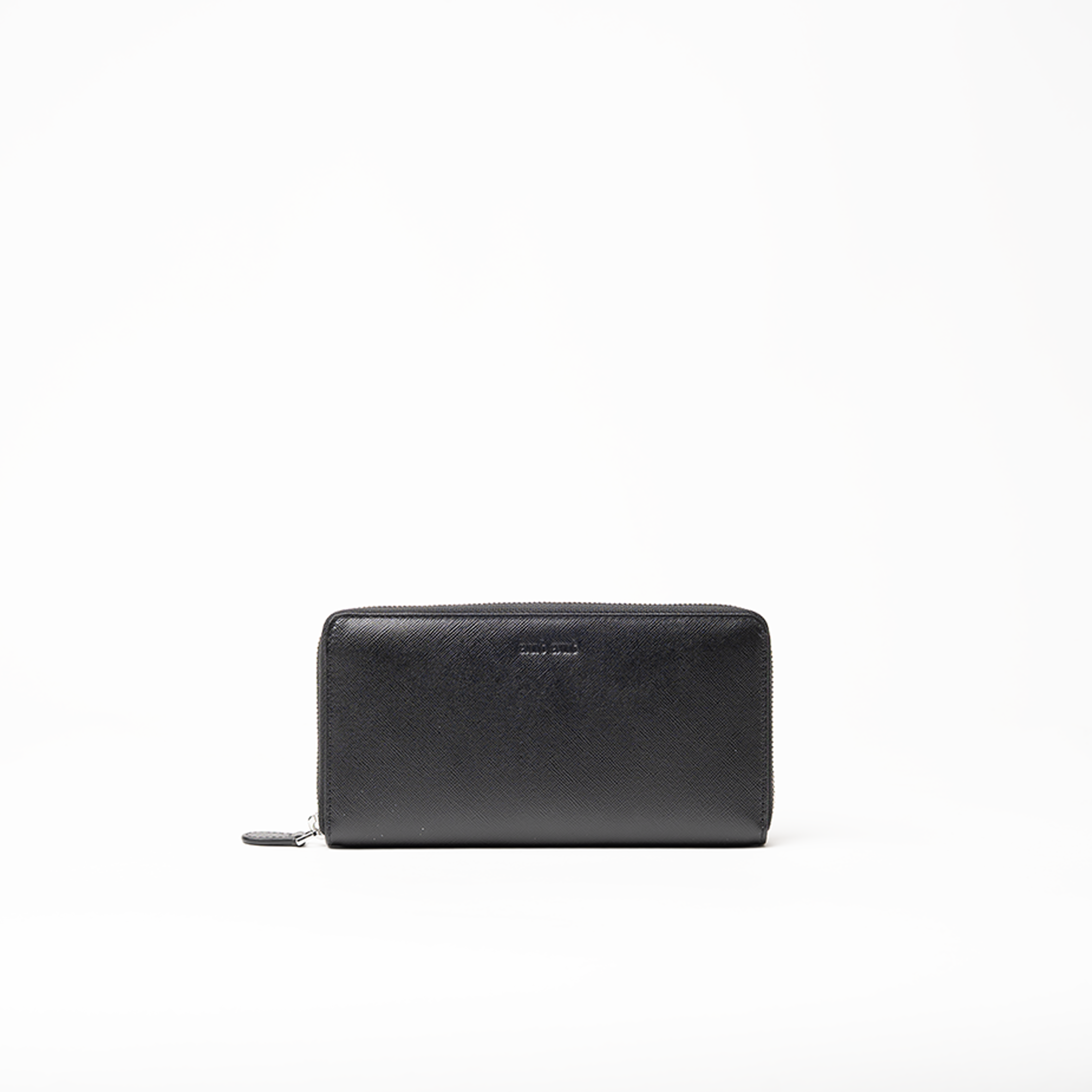 Portafoglio in pelle saffiano colore nero artigianale donna protezione RFID Aut Aut Studio – vista frontale