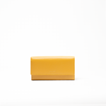Portafoglio in pelle saffiano colore giallo senape artigianale donna protezione RFID Aut Aut Studio – vista frontale
