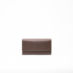 Portafoglio in pelle saffiano colore marrone cioccolato artigianale protezione RFID donna Aut Aut Studio – vista frontale