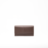 Portafoglio in pelle saffiano colore marrone cioccolato artigianale protezione RFID donna Aut Aut Studio – vista frontale
