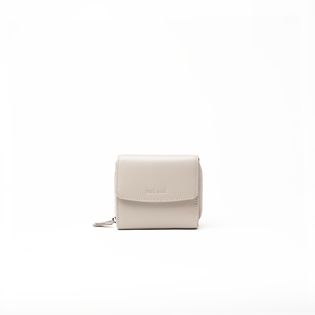 Portafoglio in pelle saffiano colore avorio artigianale donna protezione RFID Aut Aut Studio – vista frontale