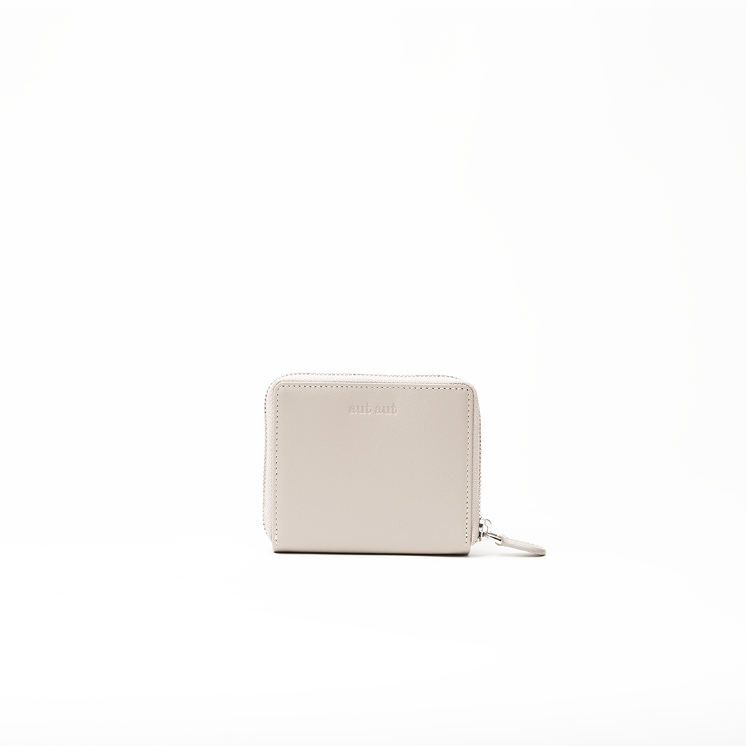 Portafoglio in pelle saffiano colore avorio artigianale donna protezione RFID Aut Aut Studio – vista frontale