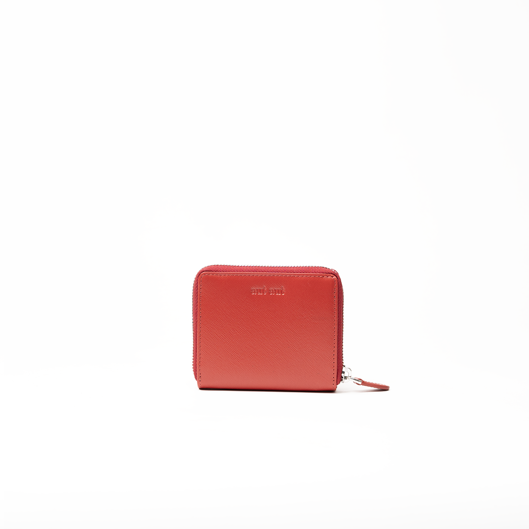 Portafoglio in pelle saffiano colore rosso artigianale donna protezione RFID Aut Aut Studio – vista frontale