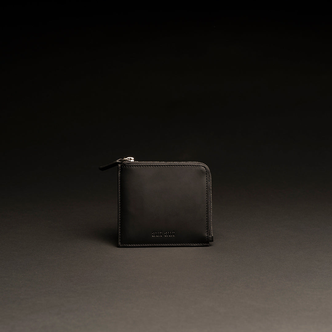 Portafoglio porta carte di credito in pelle liscia nera con zip CARGO #2002 - AUT AUT