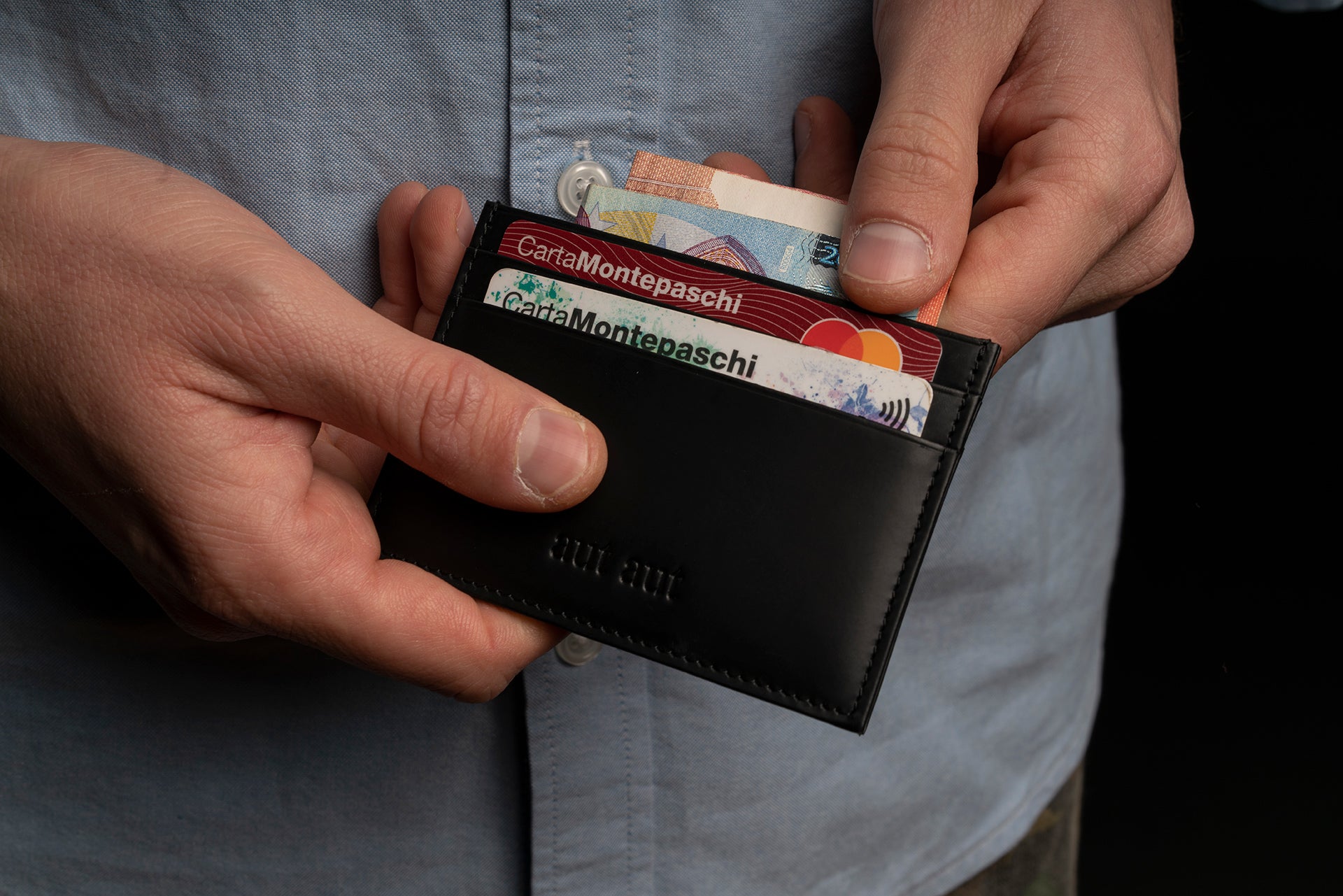 Porta carte di credito in pelle liscia nero CARGO #2005 - AUT AUT