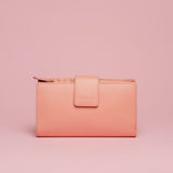 Portafoglio midi donna in pelle liscia colore rosa cipria artigianale Aut Aut Studio – vista frontale