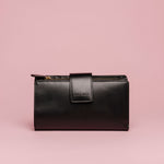 Portafoglio midi donna in pelle liscia colore nero artigianale Aut Aut Studio – vista frontale