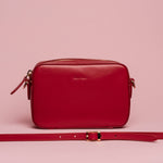 Mini borsa con tracolla in pelle liscia colore ciliegia artigianale Aut Aut Studio – vista frontale