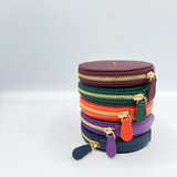 Portamonete tondo in pelle martellata colori vari artigianale Aut Aut Studio – vista laterale